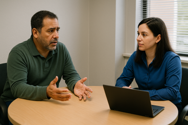 two individuals discussing upcoming business needs