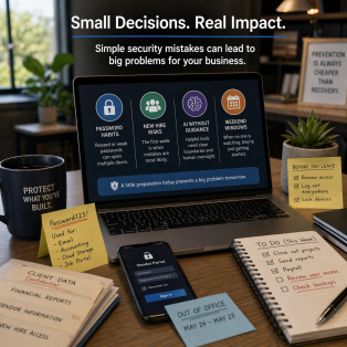 Office Laptop with Decision Notes